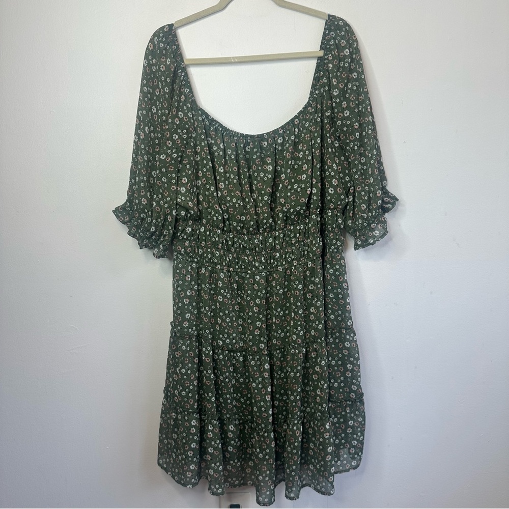 Trixxi Women’s Plus Size Green Floral Ruffle Dress Size 3X Cottagecore